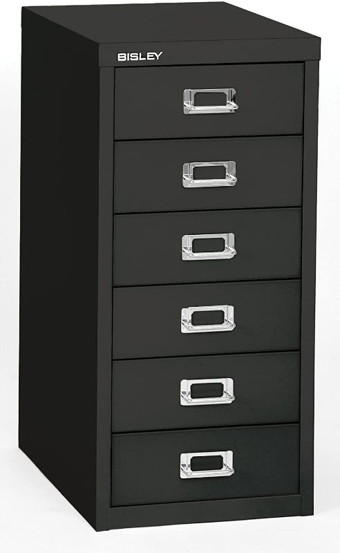 Photo 1 of 3.5" H x 9" W x 13" D Bisley 6 Drawer Steel Multidrawer Storage Cabinet, Black (MD6-BK). TOP BACK CORNER IS DAMAGED