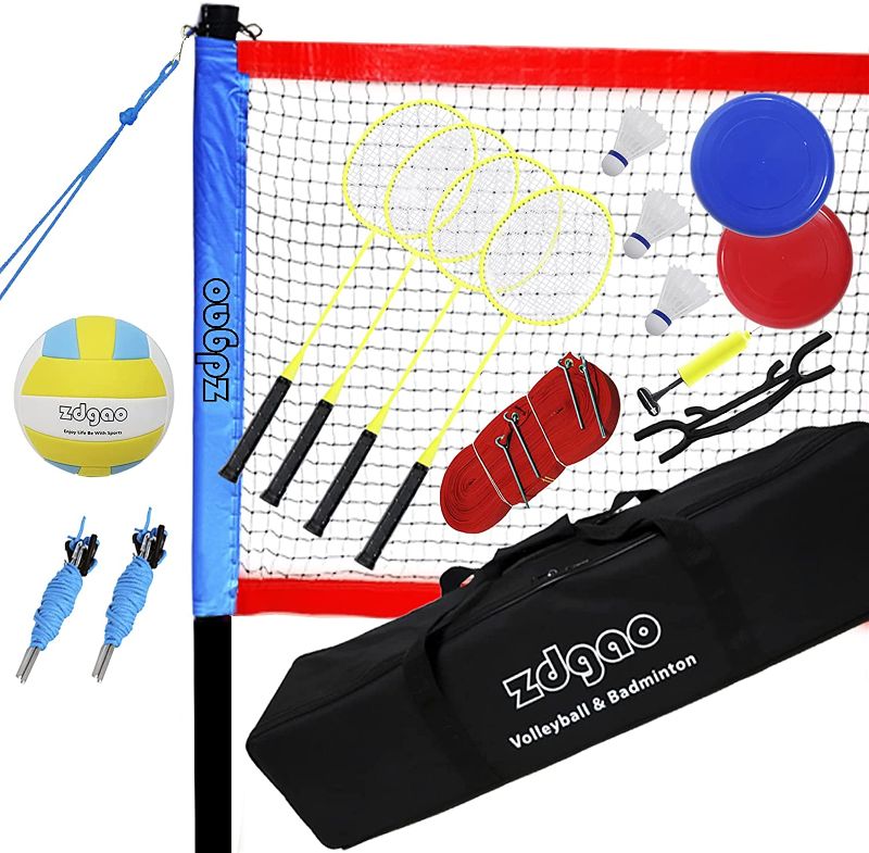 Photo 1 of Zdgao Badminton & Volleyball Combo Set - Professional Volleyball Net for Lawn, Backyard