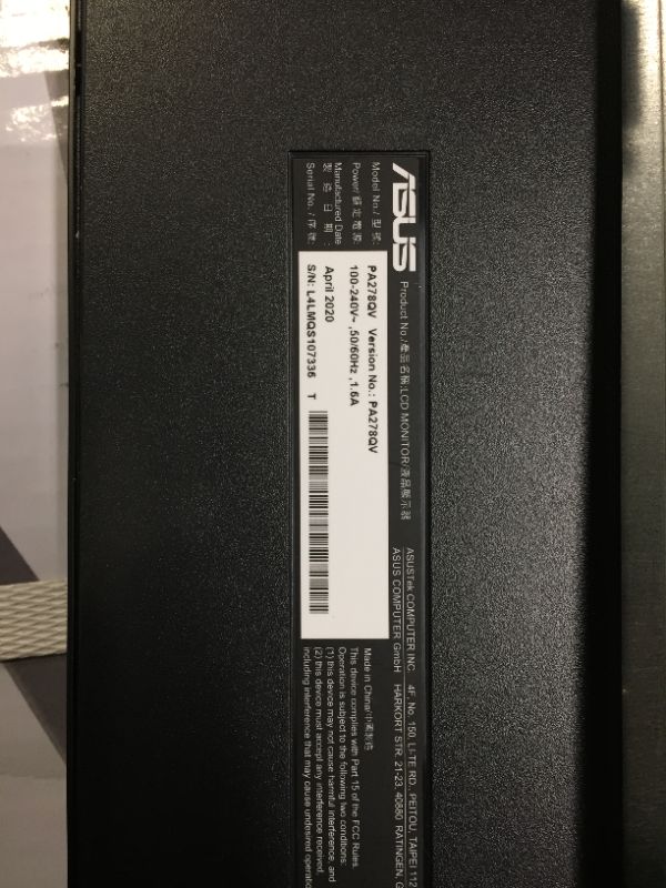 Photo 2 of MISSING POWER CABLE, Asus ProArt PA278QV 27" WQHD LCD Monitor (DisplayPort, HDMI, USB)