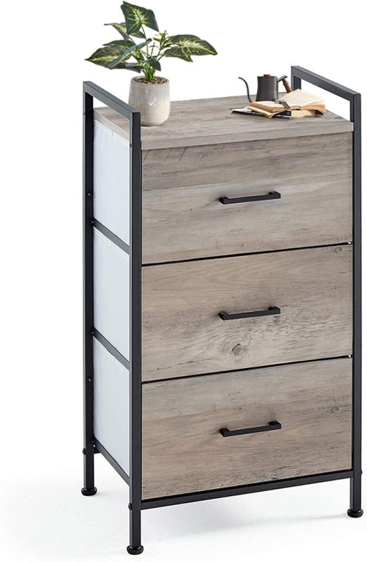 Photo 1 of 3 Drawer Dresser Wide Chest of Drawers Nightstand with Wood Top Rustic Storage Tower storage dresser Closet for Living Room, Bedroom, Hallway, Nursery, Kid
