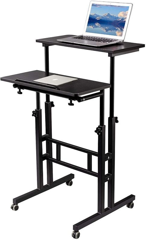 Photo 1 of SIDUCAL Mobile Standing Desk, Rolling Standing Desk Laptop Cart on Wheels, Adjustable Table Computer Workstation Home Office for Stand Up, Black
