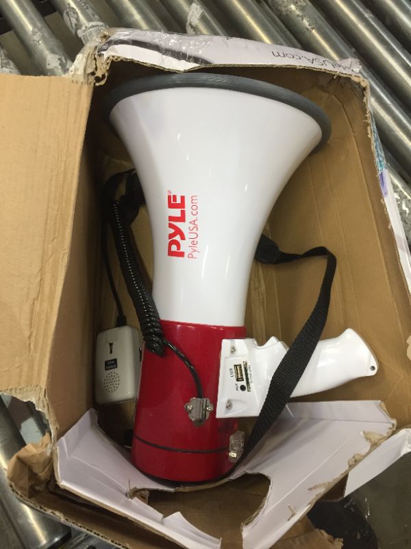 Photo 2 of Pyle Megaphone Speaker PA Bullhorn with Built-in Siren - 50 Watts Adjustable Volume Control and 1200 Yard Range - Ideal for Football