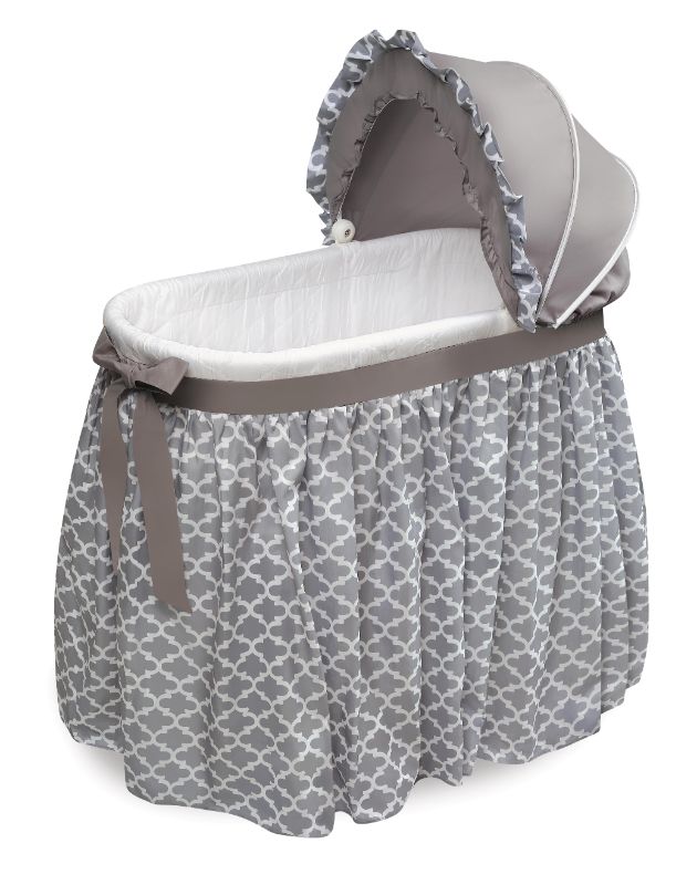 Photo 1 of Badger Basket Wishes Oval Bassinet - Full Length Skirt - Gray/Lantern