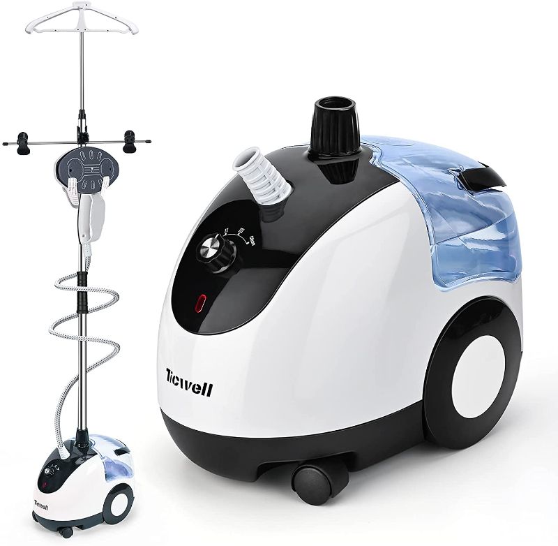 Photo 1 of TICWELL Professional Steamer for Clothes Garment steamer Fabric steamer 4 Steam levels Adjustment Fast Heating Continuous Steam Self-cleaning Function Heavy Duty Clothes Steamer with 2.4L Water Tank COLOR BLACK