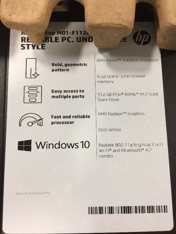 Photo 4 of HP - Ryzen 3 4300G - 8 GB DDR4 - 512 GB SSD - AMD Radeon Graphics - Windows 10 Home - Desktop PC (M01-F1120)
