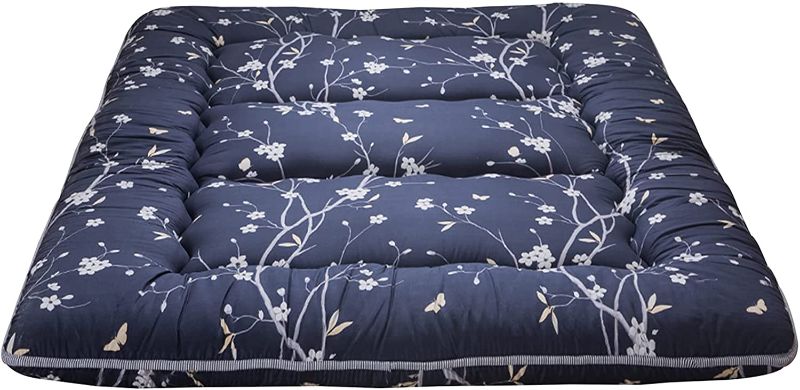 Photo 1 of Navy Floral Printed Japanese Floor Mattress Rustic Style Memory Foam Futon Mattress Foldable Bed Roll Up Camping Mattress Floor Lounger Bed Couches and Sofas 4 Inch Mattress Topper Queen Size queen size queen size 
