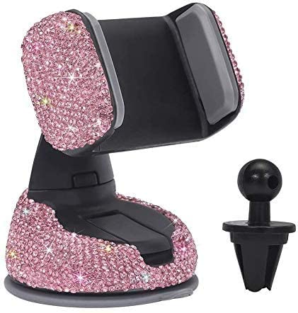 Photo 1 of Bling Car Phone Holder,Rhinestone Bling Crystal Car Phone Mount,with One Air Vent Base,Universal Cell Phone Holder for Dashboard,Windshield and Air Vent (Pink) 