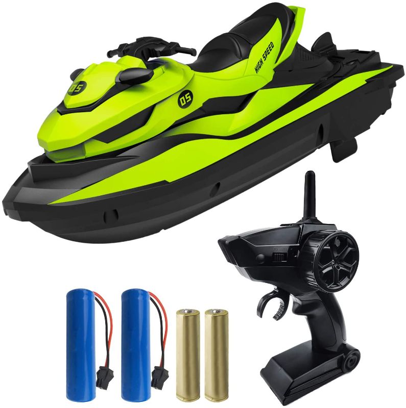 Photo 1 of  2.4G RC Boats for Kids - Remote Control Boat for Kids & Adults for Lakes & Pools with 2 Batteries / Dual Motors/2 Charger Cables & Low Battery Prompt Motor Boat (Green)
