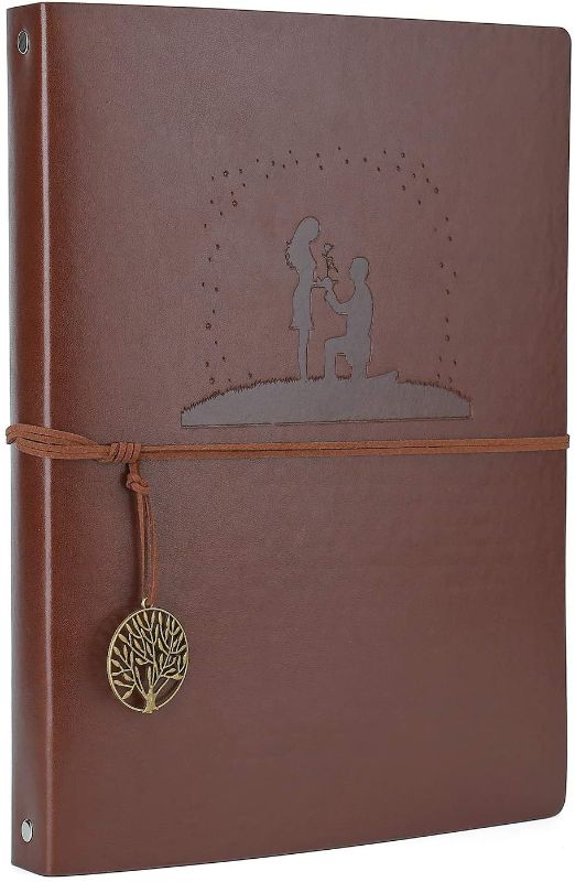 Photo 1 of AIOR Leather Writing Journal Notebook, Refillable Leather Hardcover Notebook Spiral Travel Diary Sketchbook with Retro Pendants, Unlined Paper A4 Notebooks for Girls Women Valentine Gifts, Wedding