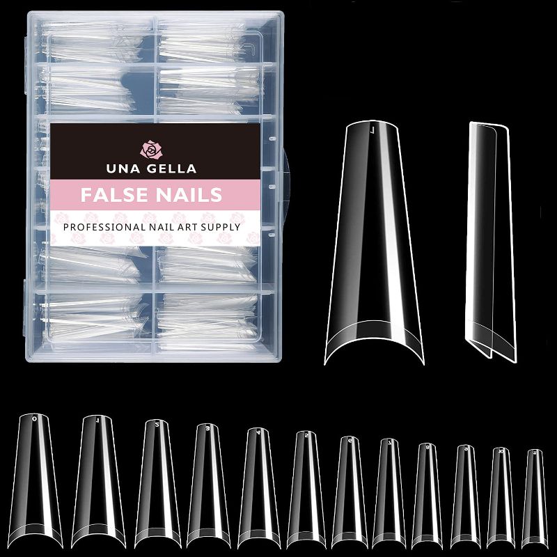 Photo 1 of UNA GELLA Clear Acrylic Nail Tips - French Coffin Nail Tips Coffin False Nails, 500 Pieces No Artificial Wrinkle Shape