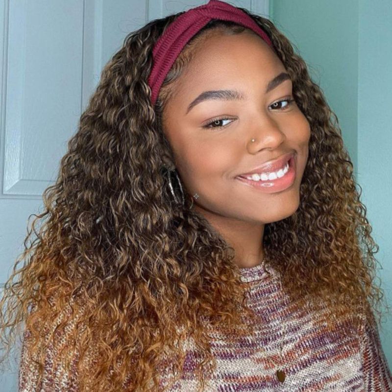 Photo 1 of Hanne Fashion Water Wave Headband Wigs None Lace Front Wigs Synthetic Curly Wig Heat Resistant Fiber Cosplay Party Wigs for Black Women 1B/30
