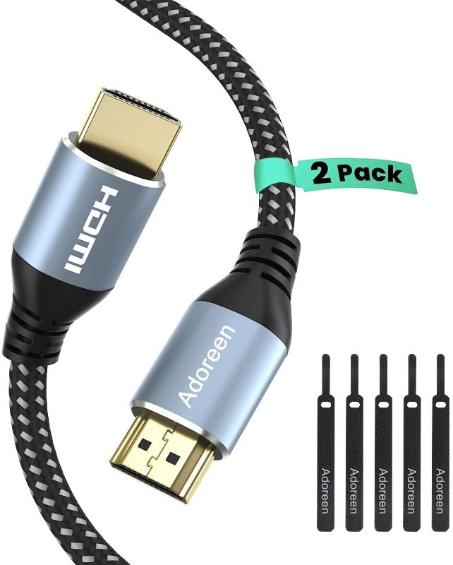 Photo 1 of 4K HDMI Cable 6 feet/2 Pack, Adoreen High Speed 18Gbps HDMI 2.0 Cable (1.5-60ft), HDR HDCP 3D 4K@60Hz 2K,1080P, ARC Ethernet, Braided Cord,Compatible Monitor UHD TV PC PS3 PS4 with 5 Velcro Ties
