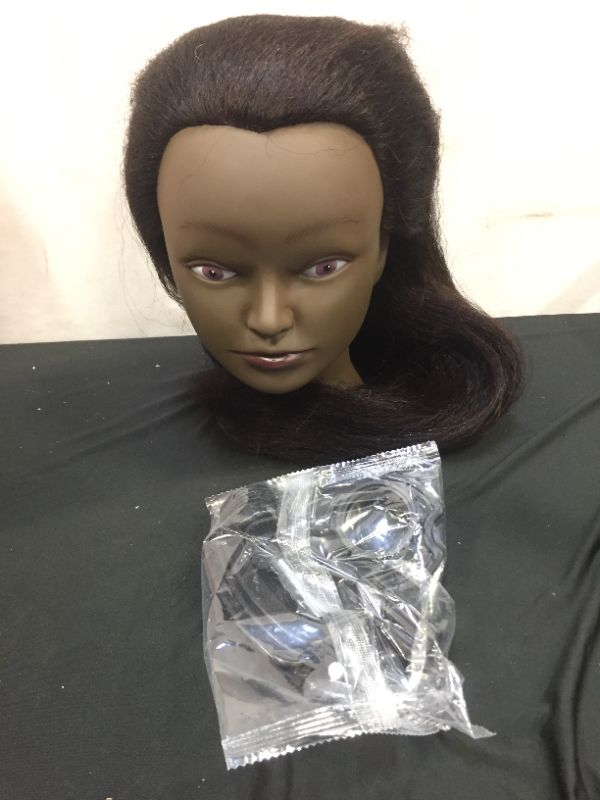 Photo 2 of Afro Mannequin Head Hairdresser Training Head Manikin Cosmetology Doll Head 100% 22-24inches Real Hair with Clamp?2#?
