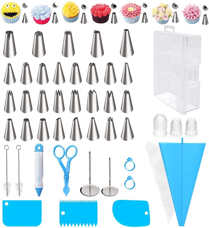 Photo 1 of Ouddy 54Pcs Cake Decorating Tips Supplies, Piping Tips and Bag Set with 24 Icing Tips,Smoothers, Decorating Pen, Flower Nails, Pastry Bags for Baking Decorating Cake
