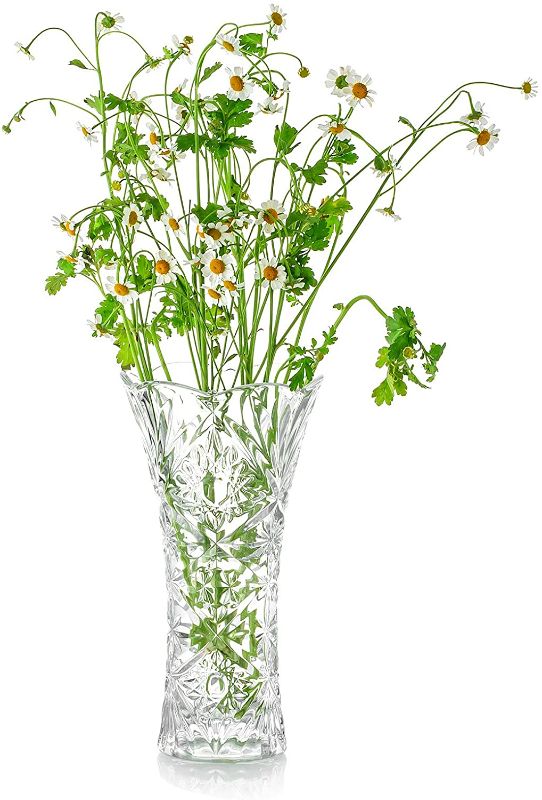 Photo 1 of Glass Thickened Crystal Glass Rustic Flower Vases, Large Size Table Floral Vase Crystal Glass Clear Vase, Barcelona Style for Home Decor Centerpieces, Events, Vintage Look, 3#
