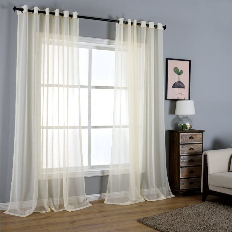 Photo 1 of Dreaming Casa Solid Sheer Curtains Living Room Beige Grommet Top Voile Draperies Window Treatment 52" W x 96" L 2 Panels