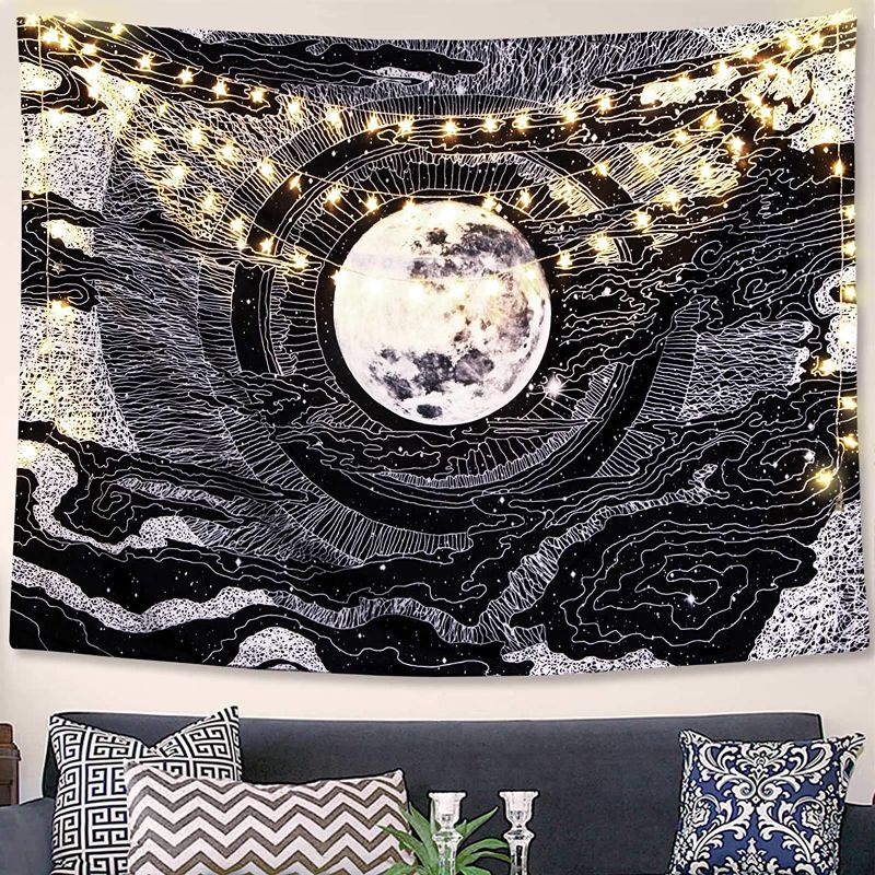 Photo 1 of Accnicc Tapestry Wall Hanging Moon and Star Tapestry Black and White Wall Tapestries Aesthetic Tapestry for Bedroom Living Room Dorm (Black, 70.8"x90.