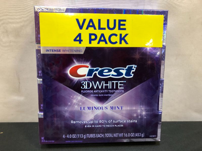 Photo 3 of Crest White Intense Whitening Intense Whitening Toothpaste, Luminous Mint, 4 oz (Pack of 4) fabric sealed