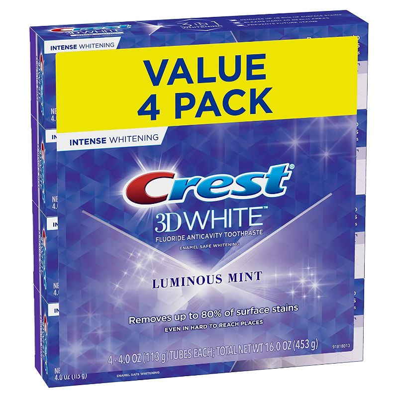 Photo 1 of Crest White Intense Whitening Intense Whitening Toothpaste, Luminous Mint, 4 oz (Pack of 4) fabric sealed