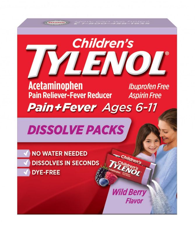 Photo 1 of Children’s TYLENOL® Dissolve Powder Packs With Acetaminophen, Kids' Fever Reducer & Pain Reliever  ages 6-11  exp date12-2021