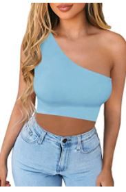 Photo 1 of "N" RICHCOIN Women's Seamless One Shoulder Tee Crop Tops SIZE LARGE ---COLOR IS SAME AS STOCK PHOTO 