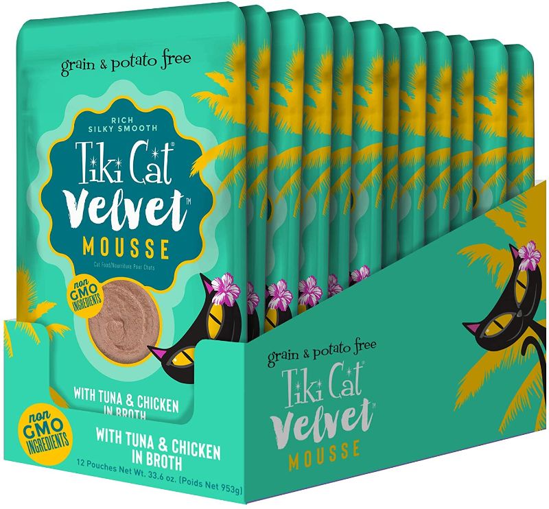 Photo 1 of 12 PACK Tiki Cat Velvet Mousse Grain Free Wet Food with a Silky Smooth Texture for Adult Cats & Kittens EXP 09/2022
