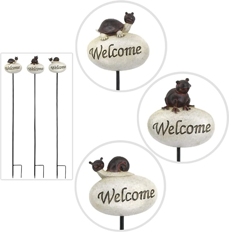 Photo 1 of Garden-Stakes Welcome Sign Garden Statues - Decorative Ladybug Snail Frog Yard Stake Set of 3, 5.1L x 2.2W x 5.3H inch Newman House Studio
