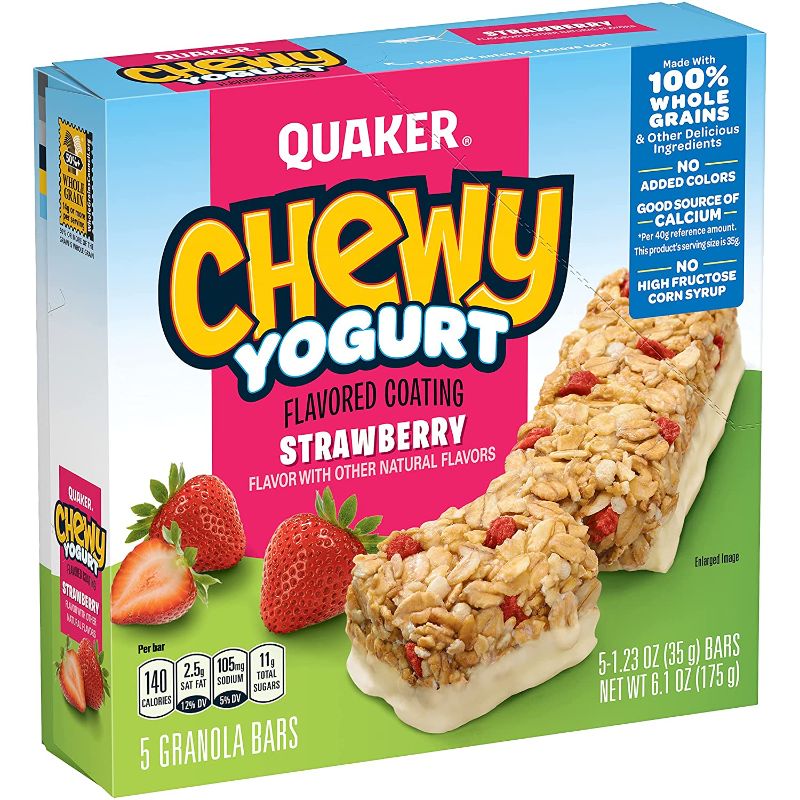 Photo 1 of  Quaker Yogurt Chewy Granola Bar, Strawberry, 5 Bars , net weight 6.1 ounce (Pack of 6) (Packaging may vary) exp- oct-09-2021
