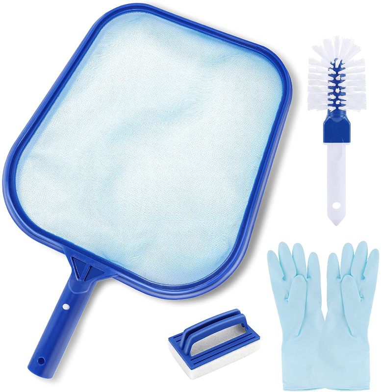 Photo 1 of Aiglam Pool Maintenance Kit, 5PCS Easy to Use Spa Cleaning Kit Hot Tub Accessories with Pool Skimmer Net, Sponge Brush, Scrubber, Gloves & Patches
