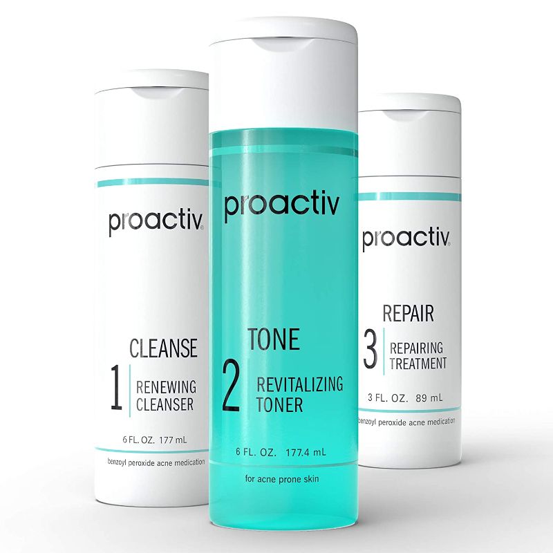 Photo 1 of ***NEW***  Proactiv 3 Step Acne Treatment - Benzoyl Peroxide Face Wash, Repairing Acne Spot Treatment for Face and Body, Exfoliating Toner - 90 Day Complete Acne Skin Care Kit
