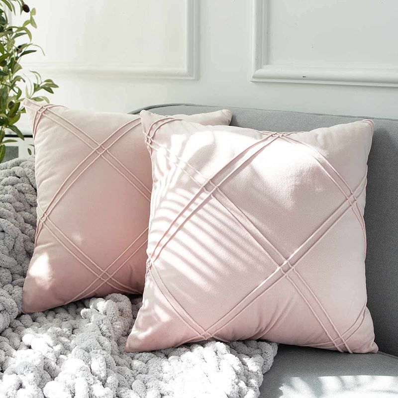 Photo 1 of Pack of 2 Velvet Throw Pillow Covers Decorative Pillowcase,Diamond Textured Solid Square Cushion Covers, for Couch/Sofa/Bed/ Living Room/Car, Set of 2 (12''x20'', Pink)
