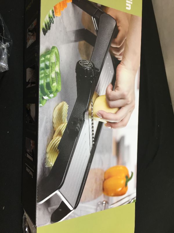 Photo 1 of Adjustable Mandoline Food Slicer, Kitchen Stainless Steel Food Cutter, Food Blade Onion Cutter with Spiralizer Vegetable Slicer for Vegetable, Fruit, Cheese-Send Cut Resistant Gloves
