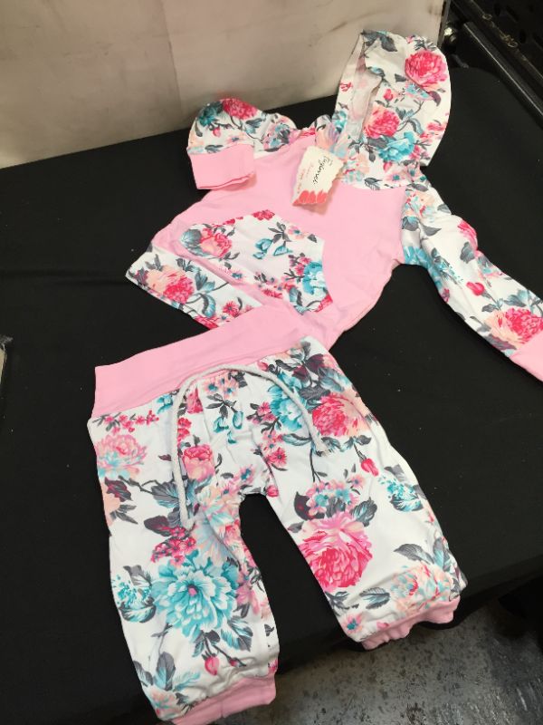 Photo 1 of baby girl clothes long sleeve floral hoodie sweatshirt pants with pocket headband outfit set size 6to12 month