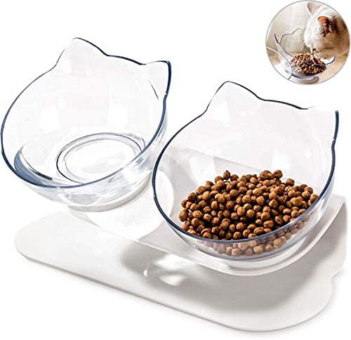 Photo 1 of Companet Pet Raised Bowl 15°Tilted Cat Food Bowl Slanted Double Cat Dishes Feeder with Detachable Raised Stand Pet Food Feeder for Cats or Small Dogs
