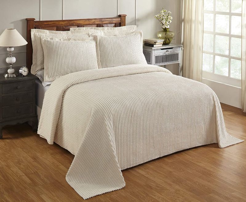 Photo 1 of Better Trends Jullian Collection is Super Soft and Light Weight in Bold Stripes Design 100% Cotton Tufted Unique Luxurious Machine Washable Tumble Dry, King Bedspread, Ivory
