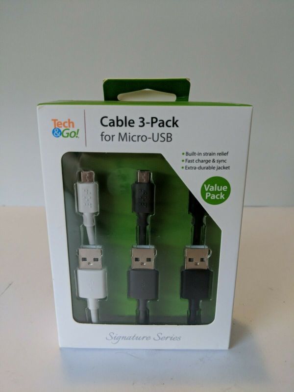 Photo 1 of Tech & Go Cable 3-pack Micro Usb Lightning 3ft Cables Android Phones/tablets
