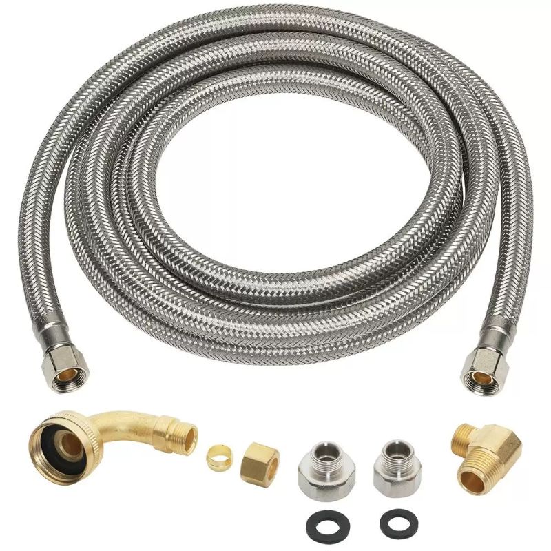 Photo 1 of Everbilt Universal Dishwasher Supply Line 8 Ft 3/8" comp X 3/8" comp Stainless
