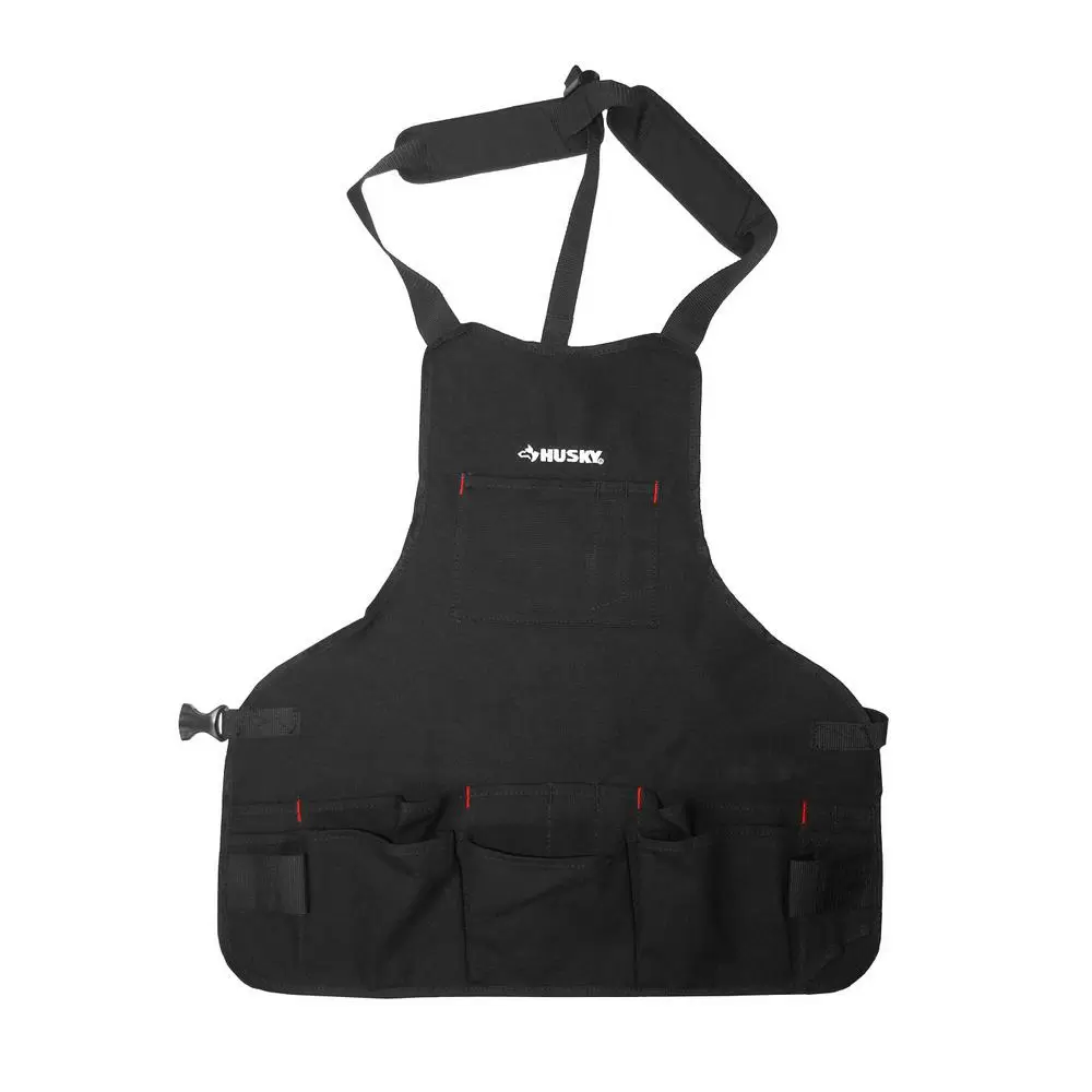 Photo 1 of Husky 23 in. 16-Pocket Black Canvas Bib Tool Apron	