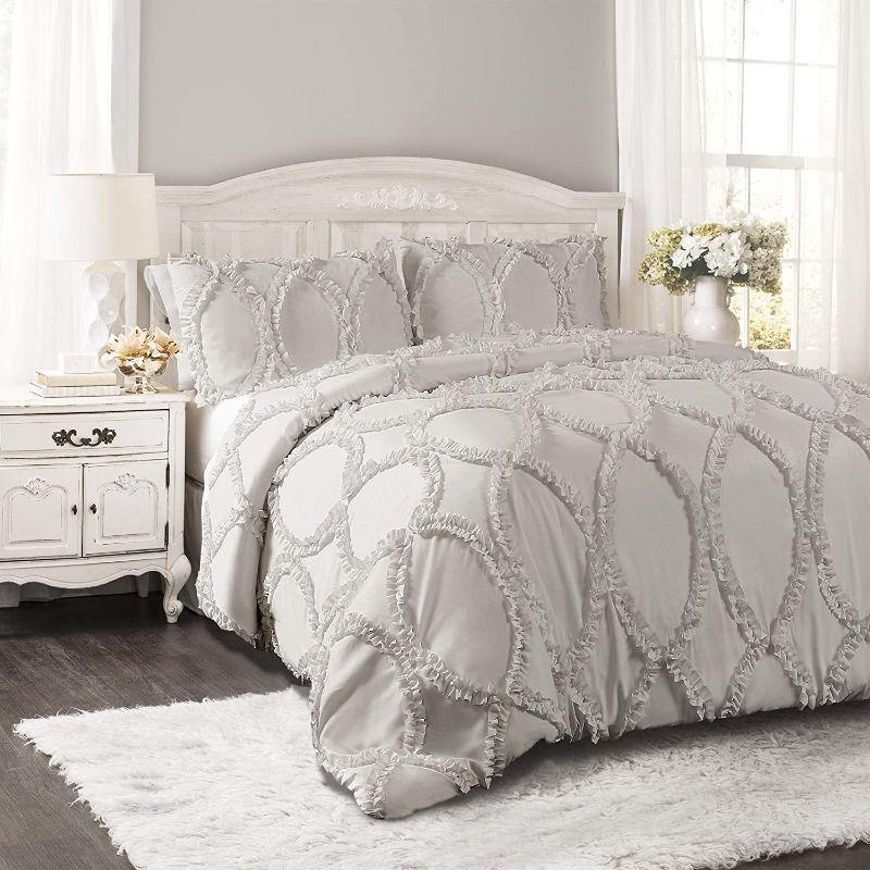 Photo 1 of Lush Decor Light Gray Avon Comforter Ruffled 3 Piece Bedding Set with Pillow Shams King
