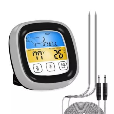 Photo 1 of Digital Cooking BBQ Thermometer Food Meat Temperature Meter LCD Touch Screen for Grill Oven Smoker Timer Stainless Steel Probe
