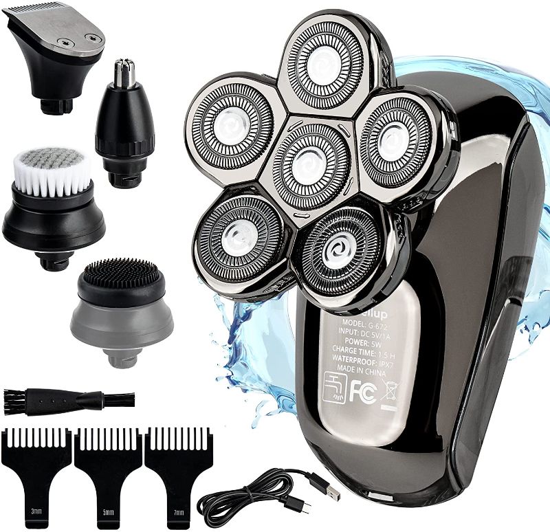 Photo 1 of AidallsWellup Men’s 5-in-1 Electric Head Shaver for Bald Men - Head Shaver for Men - Anti-Pinch - Ergonomic Design - Cordless and Rechargeable.
