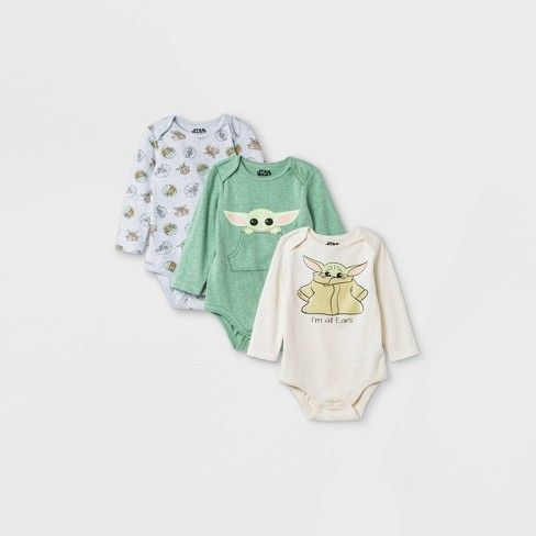 Photo 1 of Baby Boys' 3pk Star Wars Baby Yoda Long Sleeve Bodysuit - 18M, Green/Grey