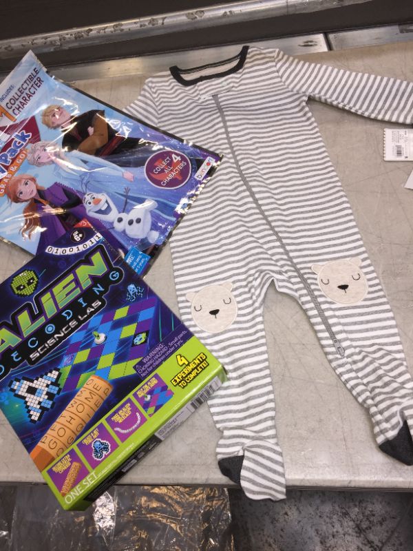 Photo 1 of 3 ITEMS BABY ONESIE 6-9 MONTHS FROZEN 2 PLAY PACK AND ALIEN DECODING SCIENCE LAB