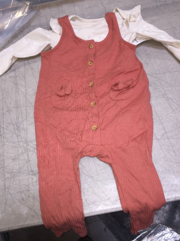 Photo 2 of Baby Girls' Rib Dungaree Top & Bottom Set - Cat & Jack 6-9M, Ivory/Red