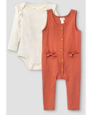 Photo 1 of Baby Girls' Rib Dungaree Top & Bottom Set - Cat & Jack 6-9M, Ivory/Red