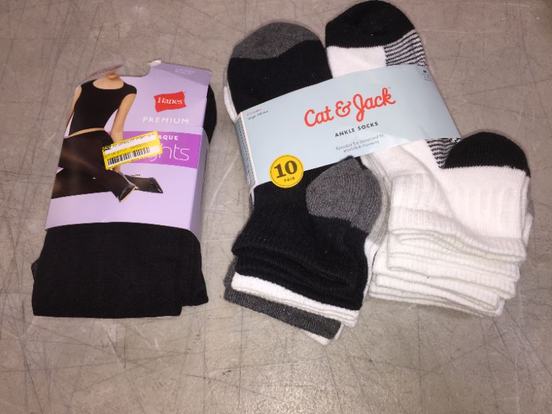 Photo 1 of 2 ITEMS Hanes Premium Women's Opaque 2pk Tights - Black L AND CAT AND JACK KIDS SOCKS MEDIUM