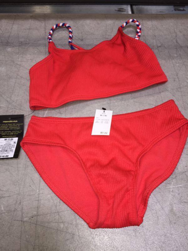 Photo 2 of Girls' Ribbed 2pc Bikini Set - art class Red M