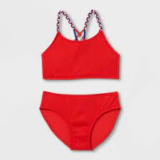 Photo 1 of Girls' Ribbed 2pc Bikini Set - art class Red M