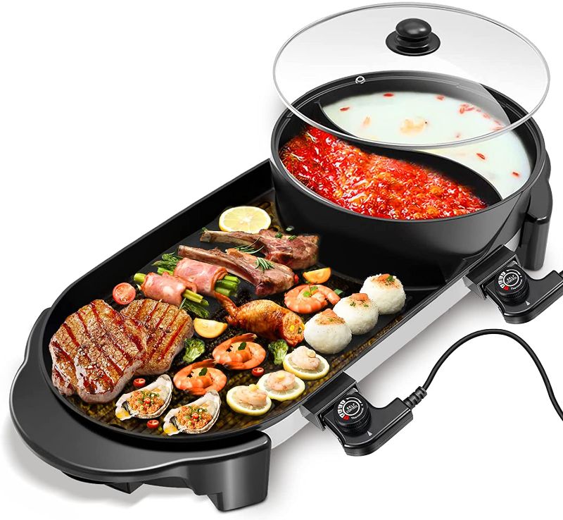 Photo 1 of Hot pot with grill, Adjustment Electric Indoor Hot Pot, 2200W korean bbq grill For 2-12 People
