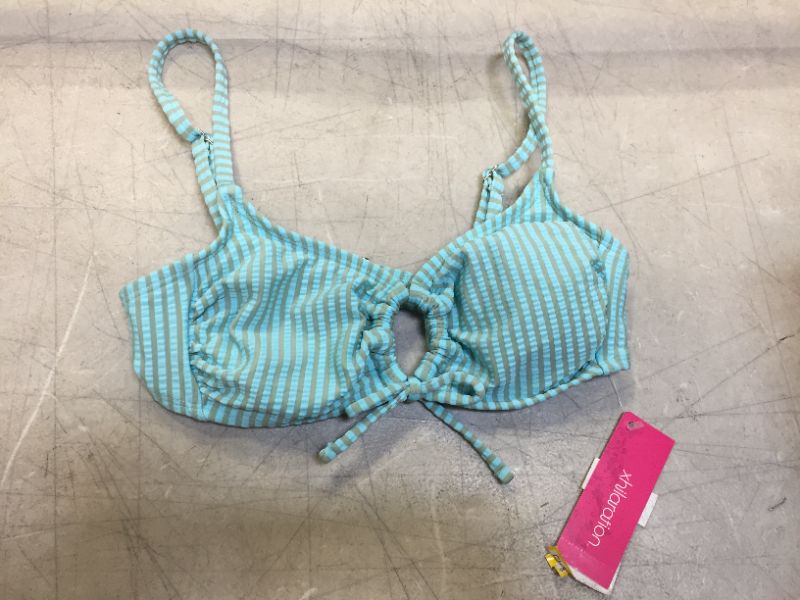 Photo 2 of Juniors' Seersucker Front Loop Bralette Bikini Top - Xhilaration™ Multi Stripe-Size XS 